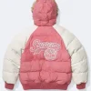 Supreme x Timberland Suede Leather Puffer Jacket With Fur Hooded Collar Pink Back