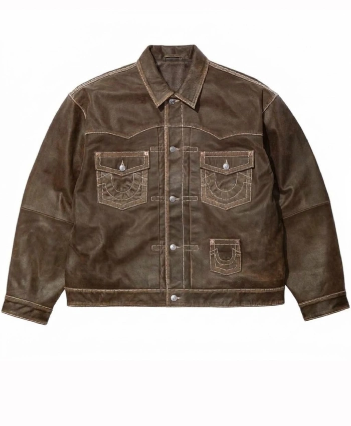 Supreme × True Religion Brown Leather Trucker Jacket