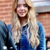 Sydney Sweeney on Movie Set The Housemaid Secret Blue Denim Jacket On Sale Front View