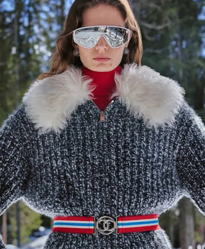 The CHANEL Coco Neige Fur Grey Knitted Jacket