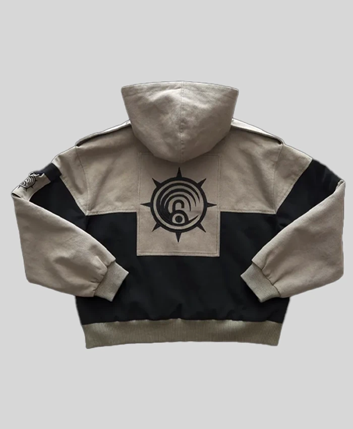 The Cleaners Canvas Clasp Grey and Black Hooded Bomber Jacket Back View