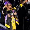 The R&B Tour SoFi Stadium 2026 Usher Black Lakers Themed Leather Varsity Jacket