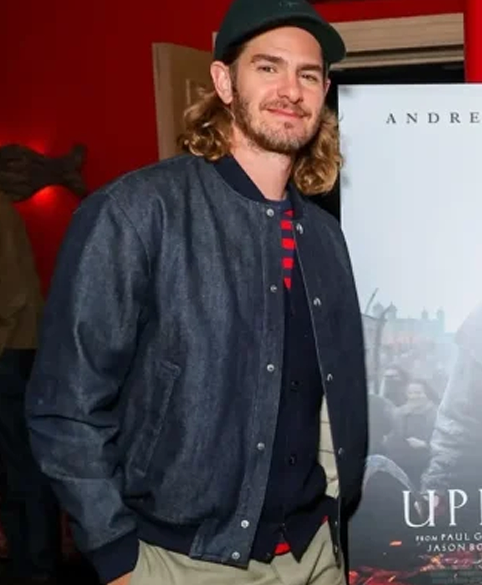 The Uprising Screening 2026 Andrew Garfield Blue Denim Bomber Jacket