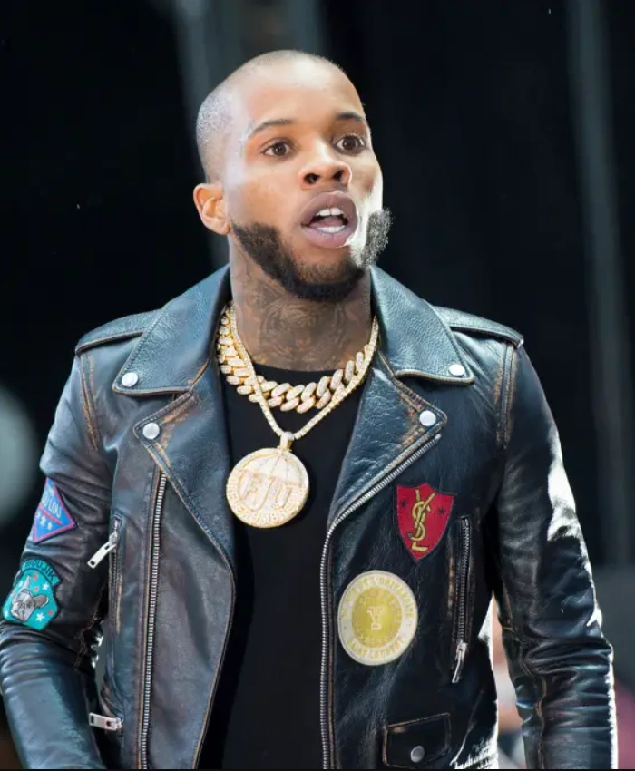 Tory Lanez Multi-Patch Embellished Leather Biker Jacket
