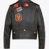 Tory Lanez Saint Laurent Men's Classic Multi-Patch Embellished Leather Biker Jacket Back