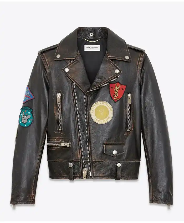 Tory Lanez Saint Laurent Men's Classic Multi-Patch Embellished Leather Biker Jacket