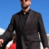 Travis Kelce Allegiant Stadium 2026 Black Striped Blazer Front
