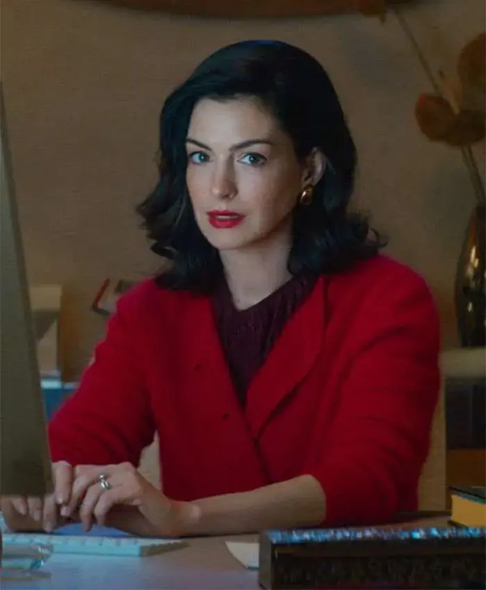 Verity Crawford Movie Verity 2026 Anne Hathaway Red Wool Cardigan