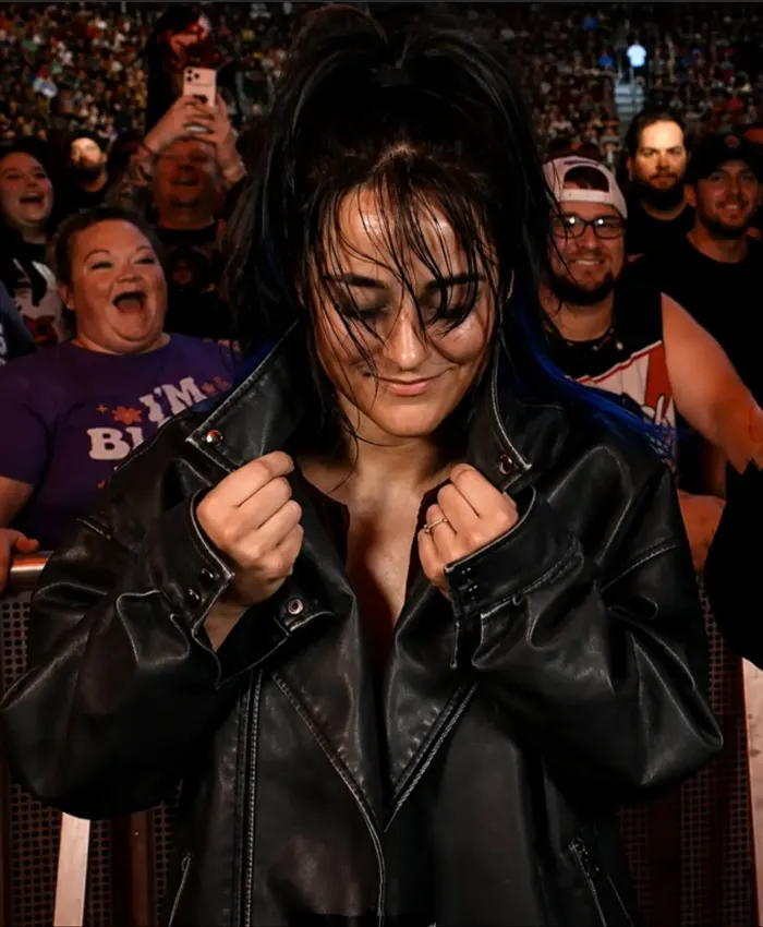WWE Monday Night Raw 2026 Lyra Valkyria Black Oversized Leather Jacket Front