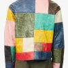 Wale WNBA Draft 2026 Cropped Boxi Multicolor Patchwork Leather Jacket Back View