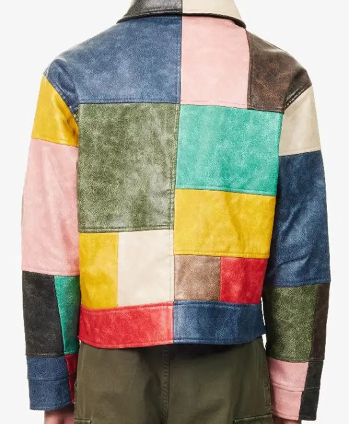 Wale WNBA Draft 2026 Cropped Boxi Multicolor Patchwork Leather Jacket Back View