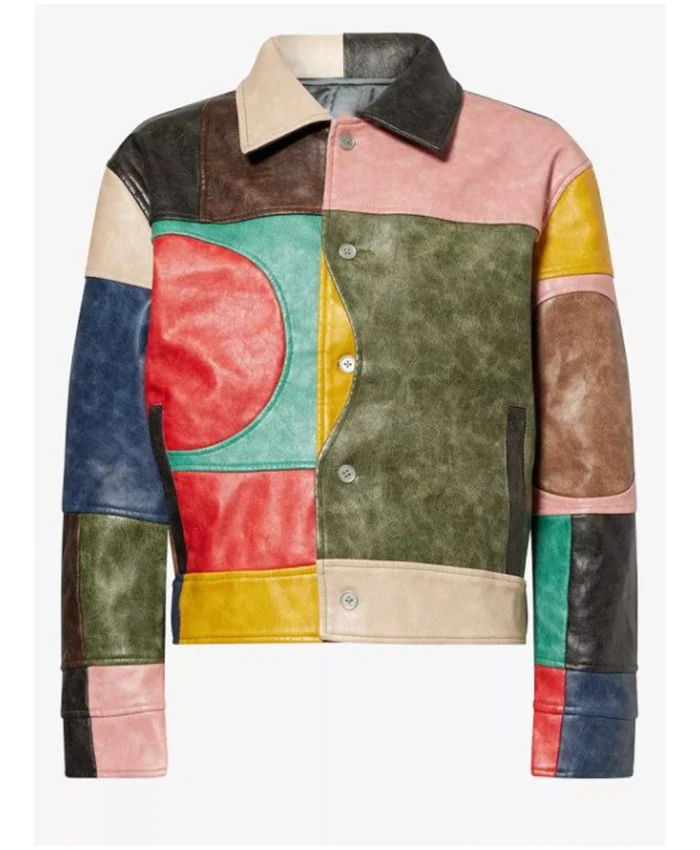 Wale WNBA Draft 2026 Cropped Boxi Multicolor Patchwork Leather Jacket