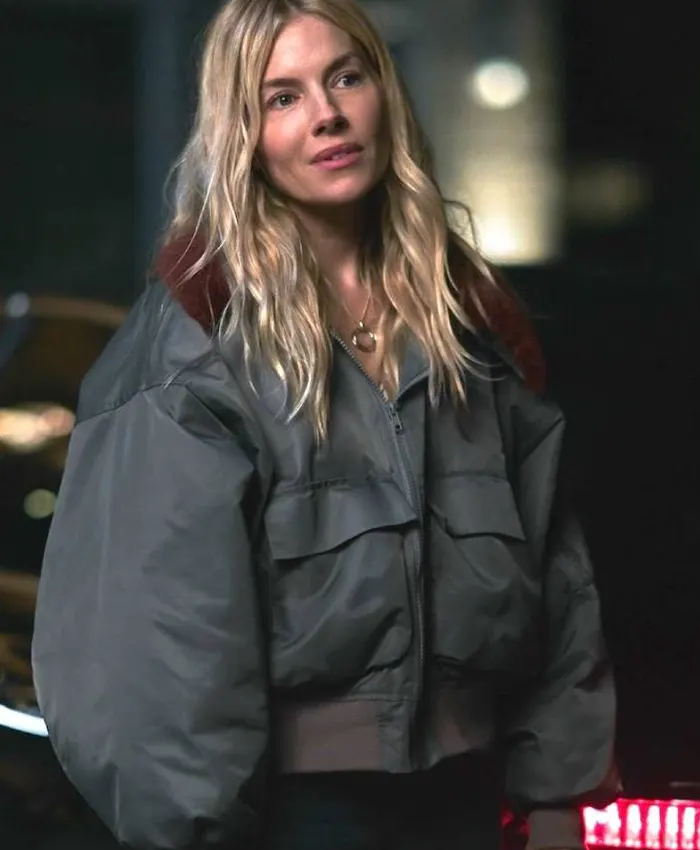 War S01 Sienna Miller Fur Collar Bomber Jacket
