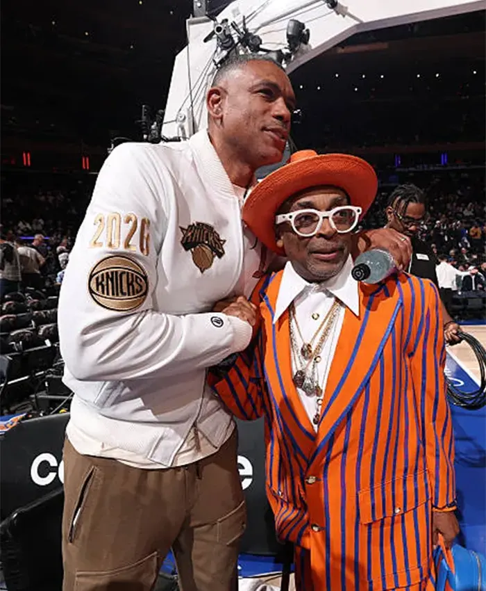 White Allan Houston 2026 New York Knicks NBA Finals Champions Bomber Jacket Front