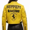 Women FERRARI Yellow Cropped Classic Leather Jacket On Sale