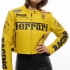 Women FERRARI Yellow Cropped Jacket
