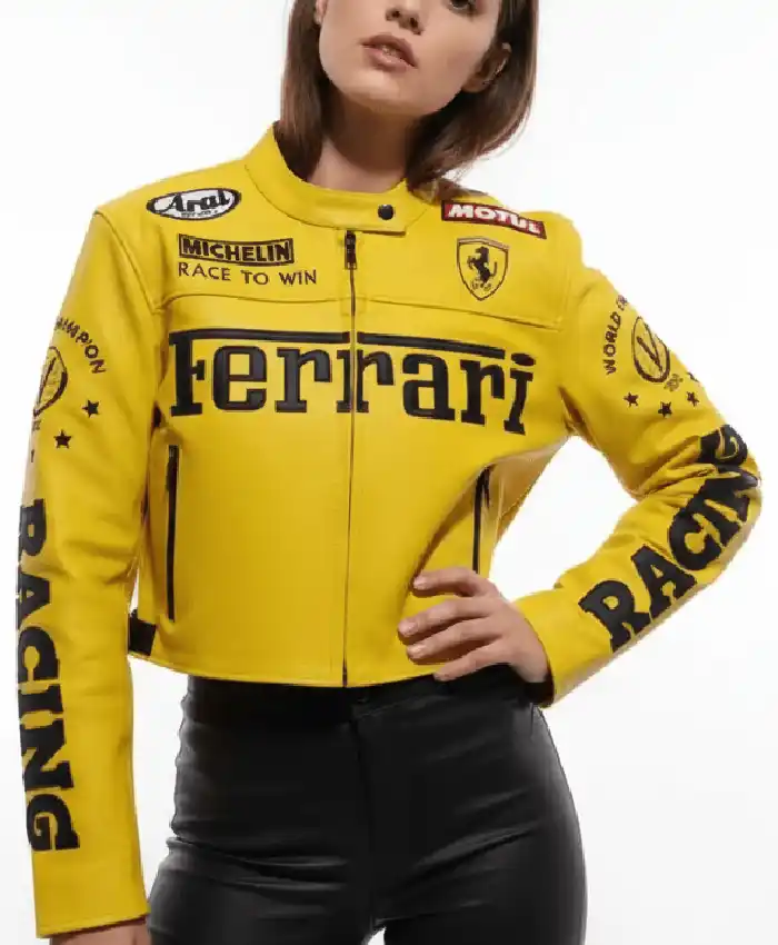 Women FERRARI Yellow Cropped Jacket