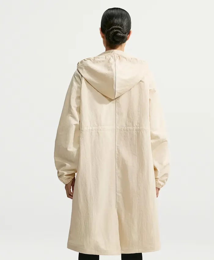 Women’s Nike x SKIMS Crunchy Nylon Hooded Parka Long Coat On Sale Cream Back