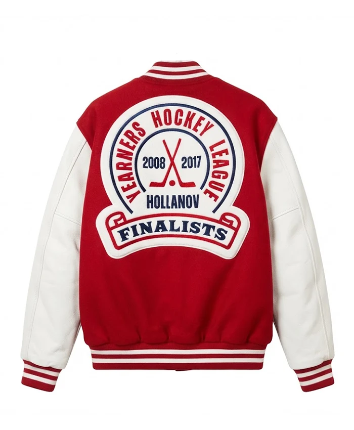 Yearners Hockey League Chenille Red and White Varsity Jacket On Sale