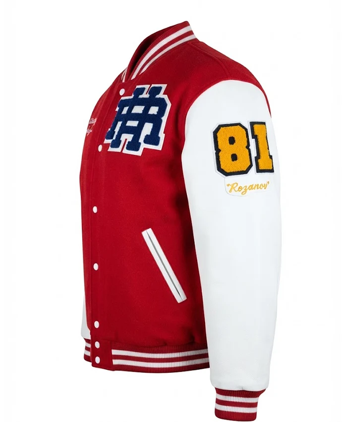 Yearners Hockey League Chenille Red and White Varsity Jacket Shop now